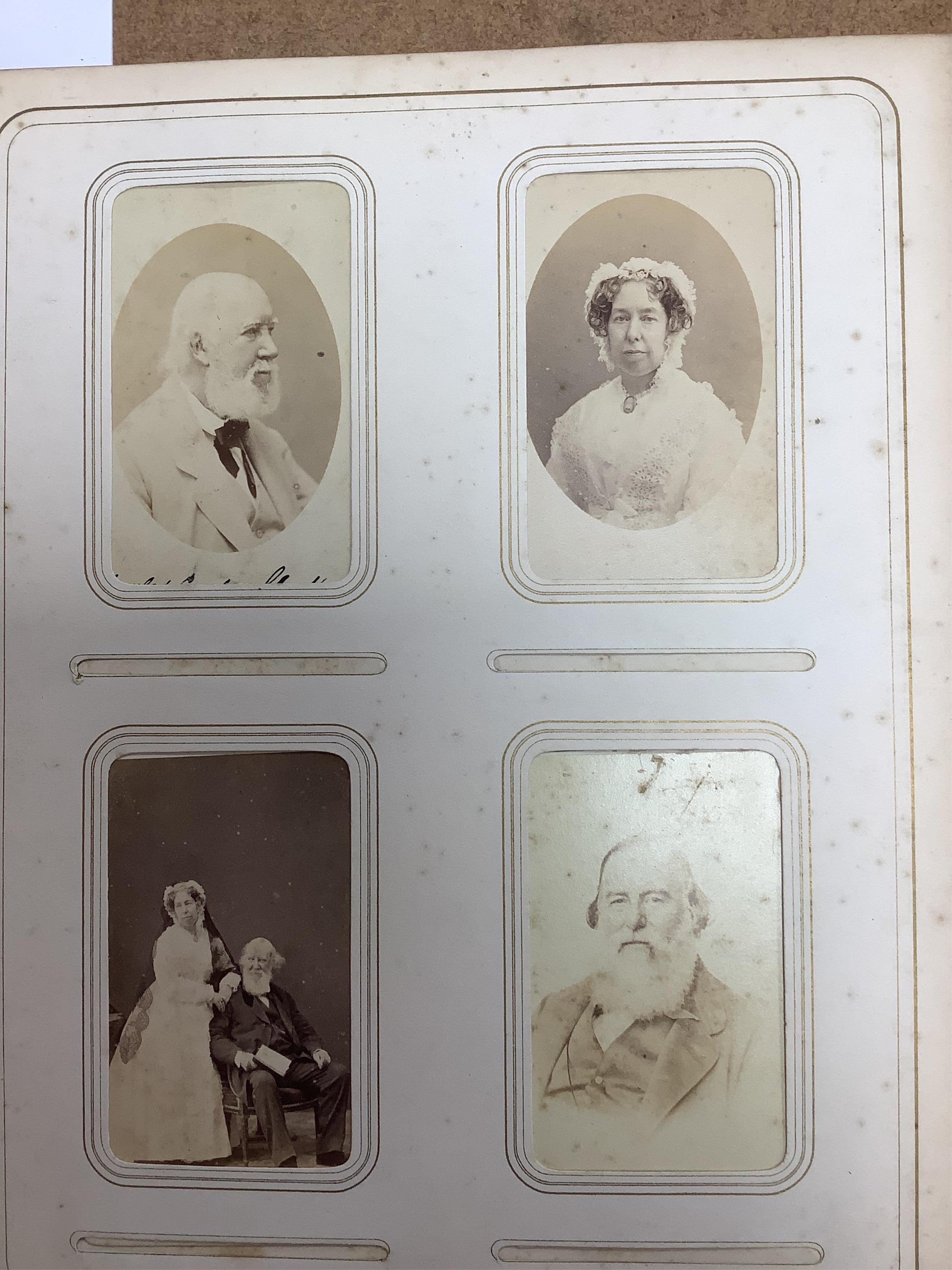 A Victorian malachite mounted amboyna family photograph album, 23cm x 30cm